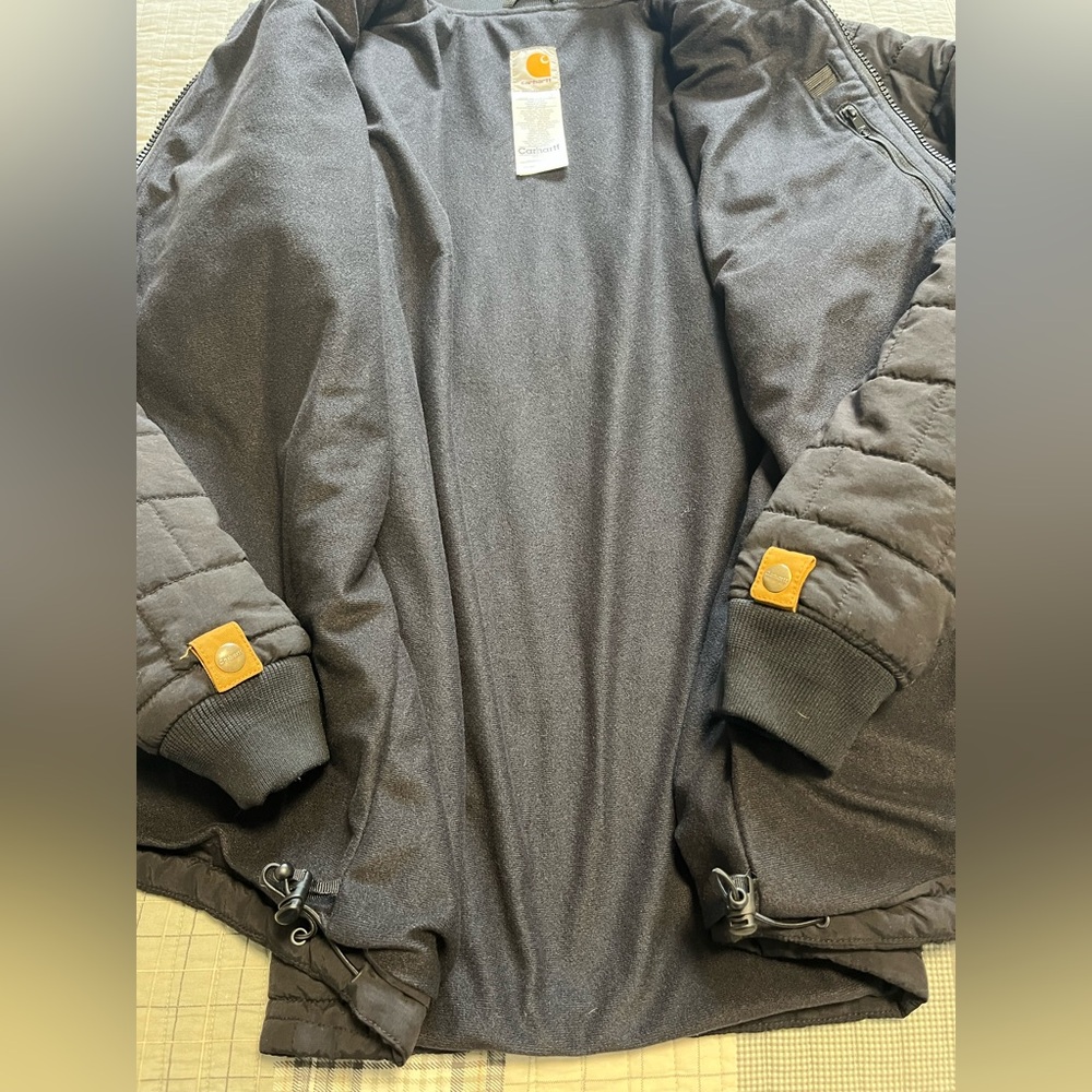 Carhartt Quilted XL Bomber Jacket Mens Large Black Puffer Zip Pockets Liner Only - Picture 10 of 15
